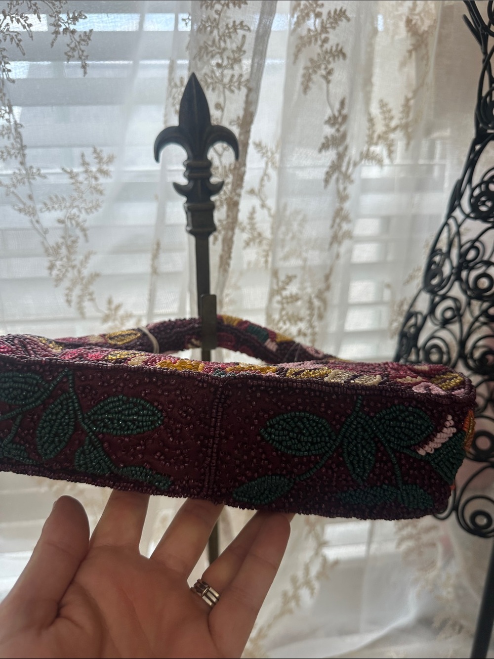 Sol and Mer maroon floral beaded shoulder ba - Picture 2 of 4